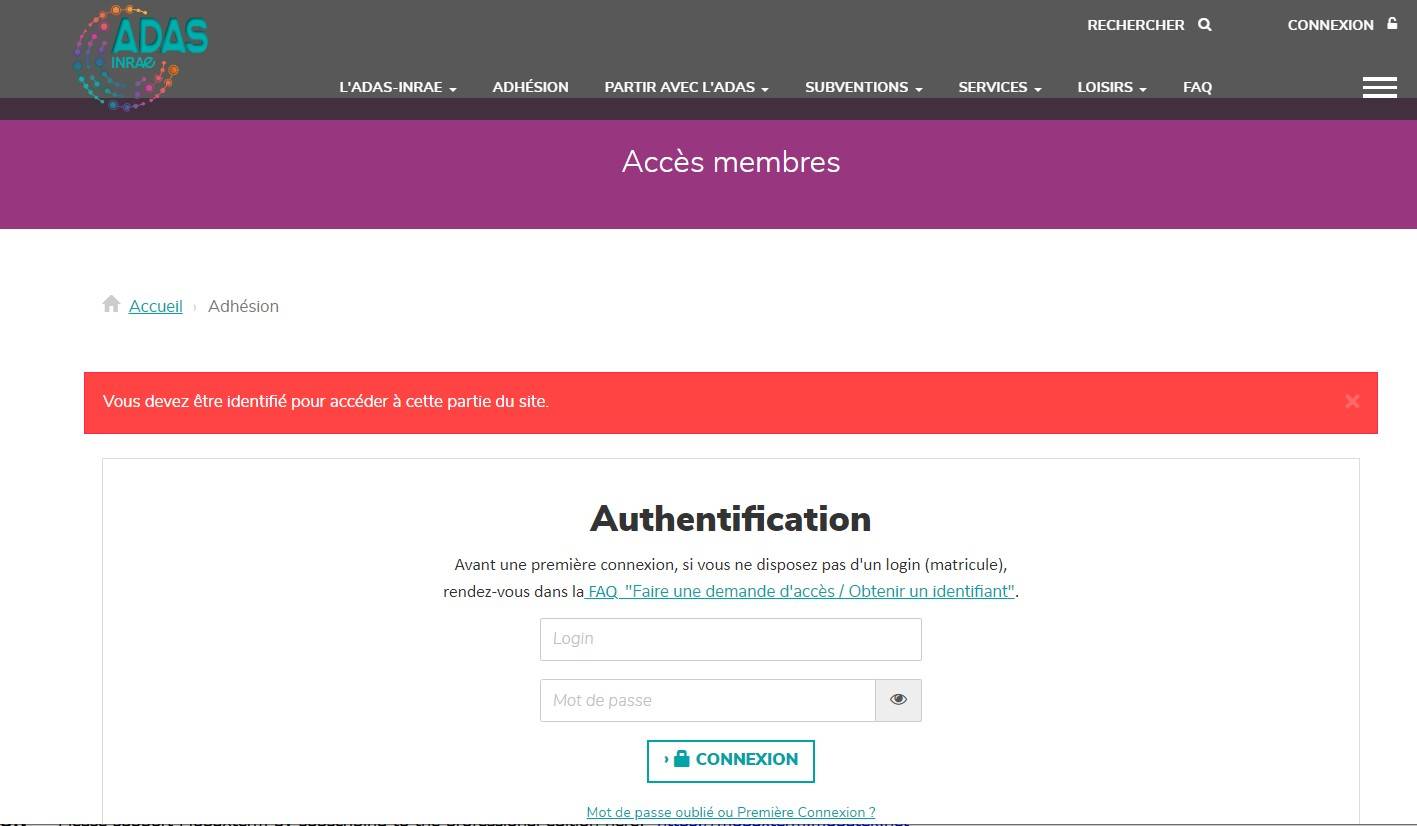 Page WEB Adhésion